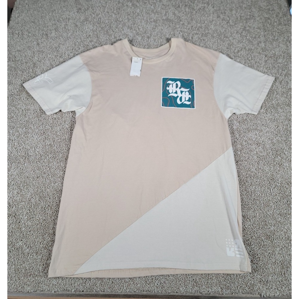 Rock Revival Mens Graphic Print Crew Neck Tee Shirt Beige XL Short Sleeve NWT